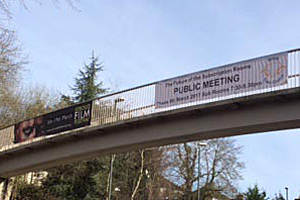 Banners on Merrywalks footbridge.